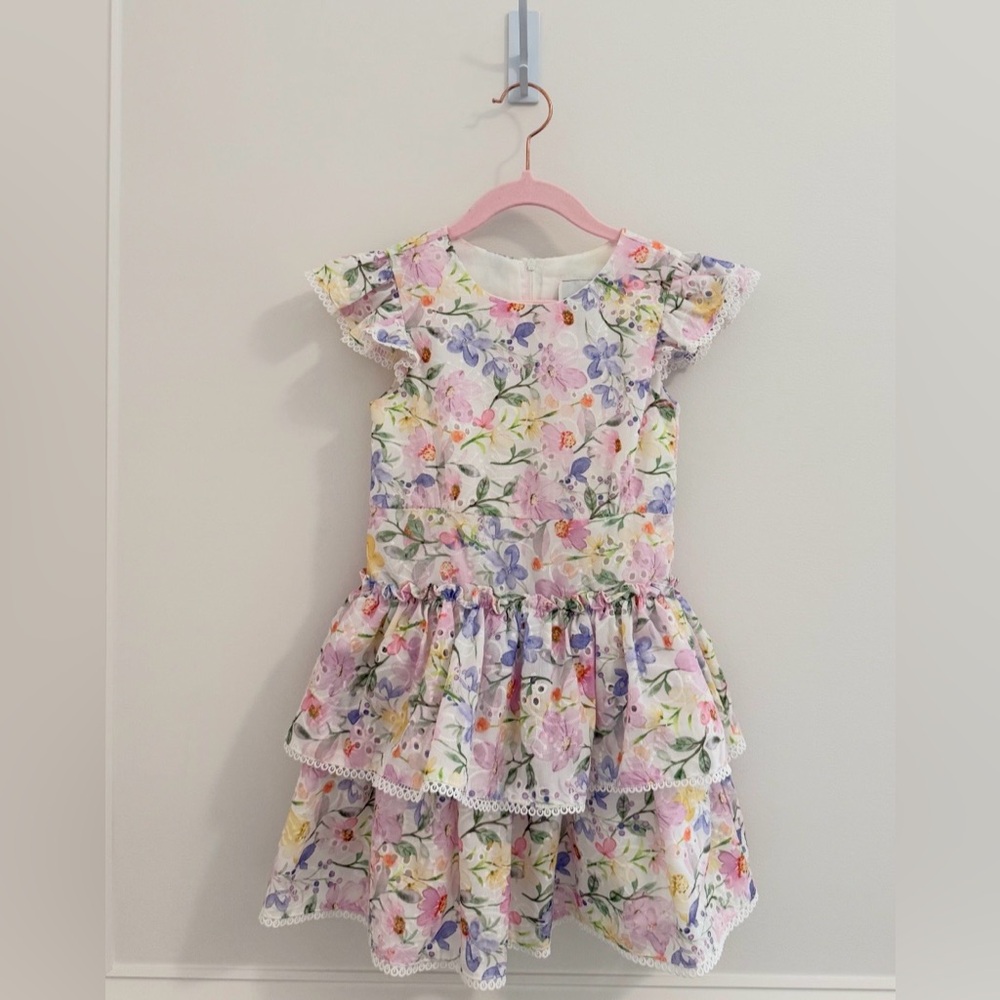 Rare Editions Girls Size 5 Floral Spring Dress Ruffle Like New